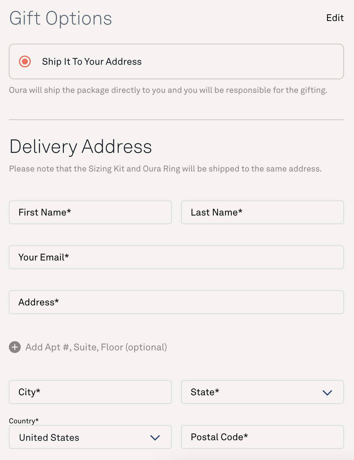 delivery address screen