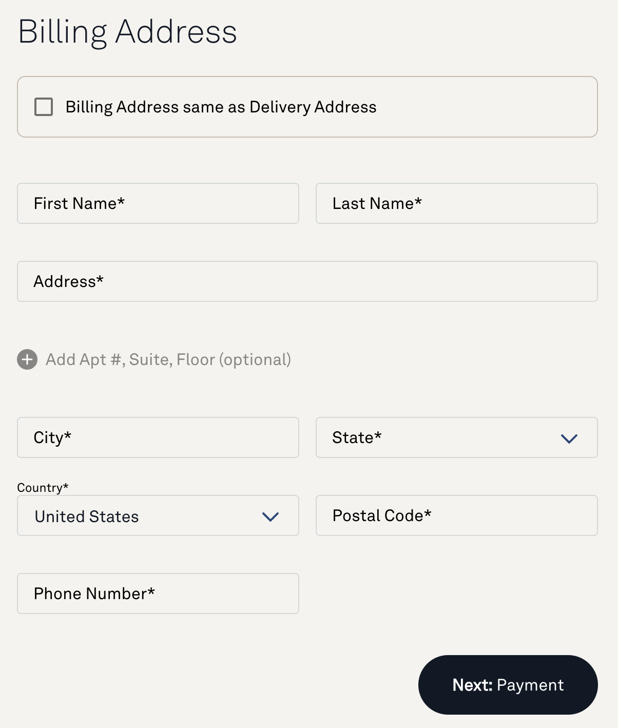 billing address screen