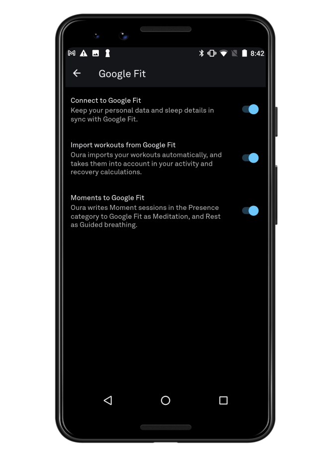 Google Fit integration settings screen
