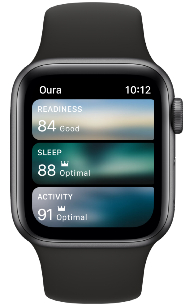 Oura's apple watch companion app displaying the three daily scores