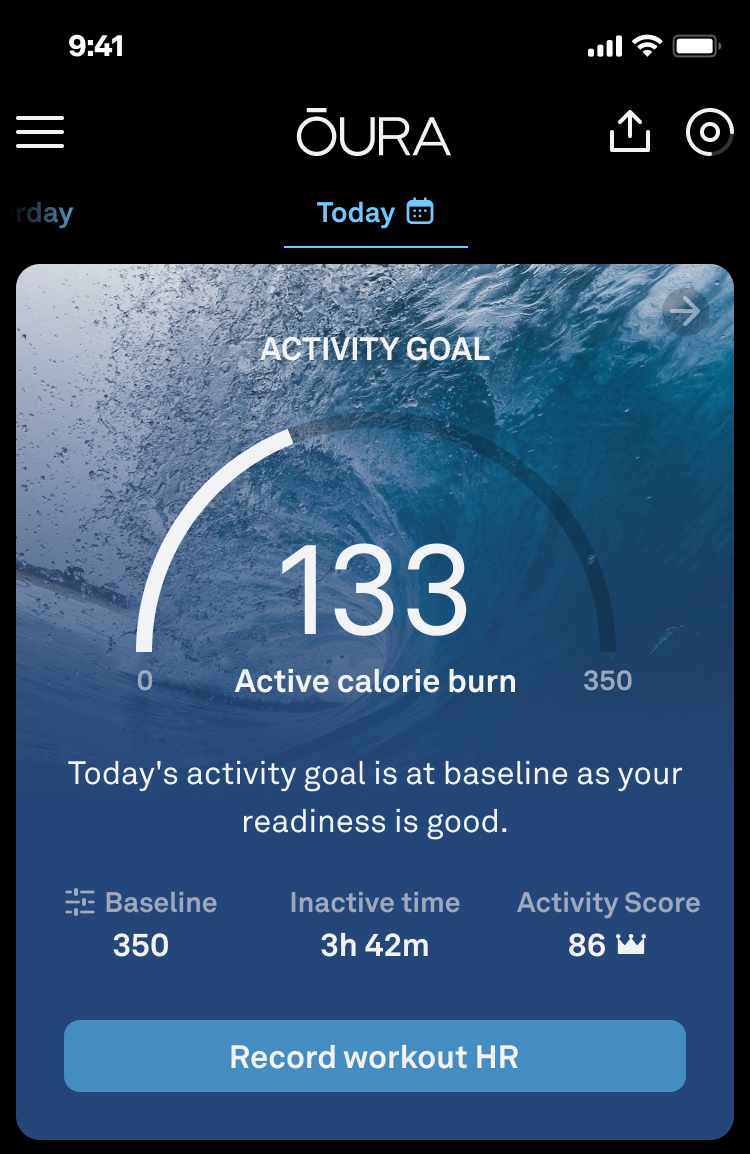 activity goal card on the Oura App home screen