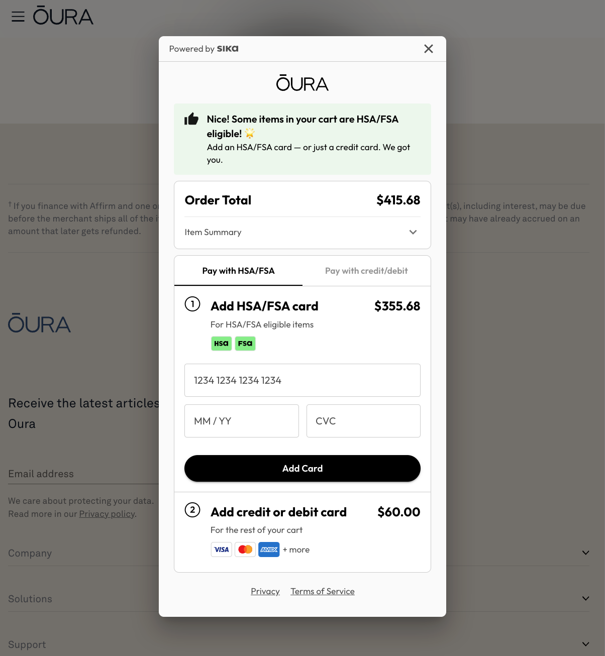 the review order window, with subtotals of eligible and ineligible purchases
