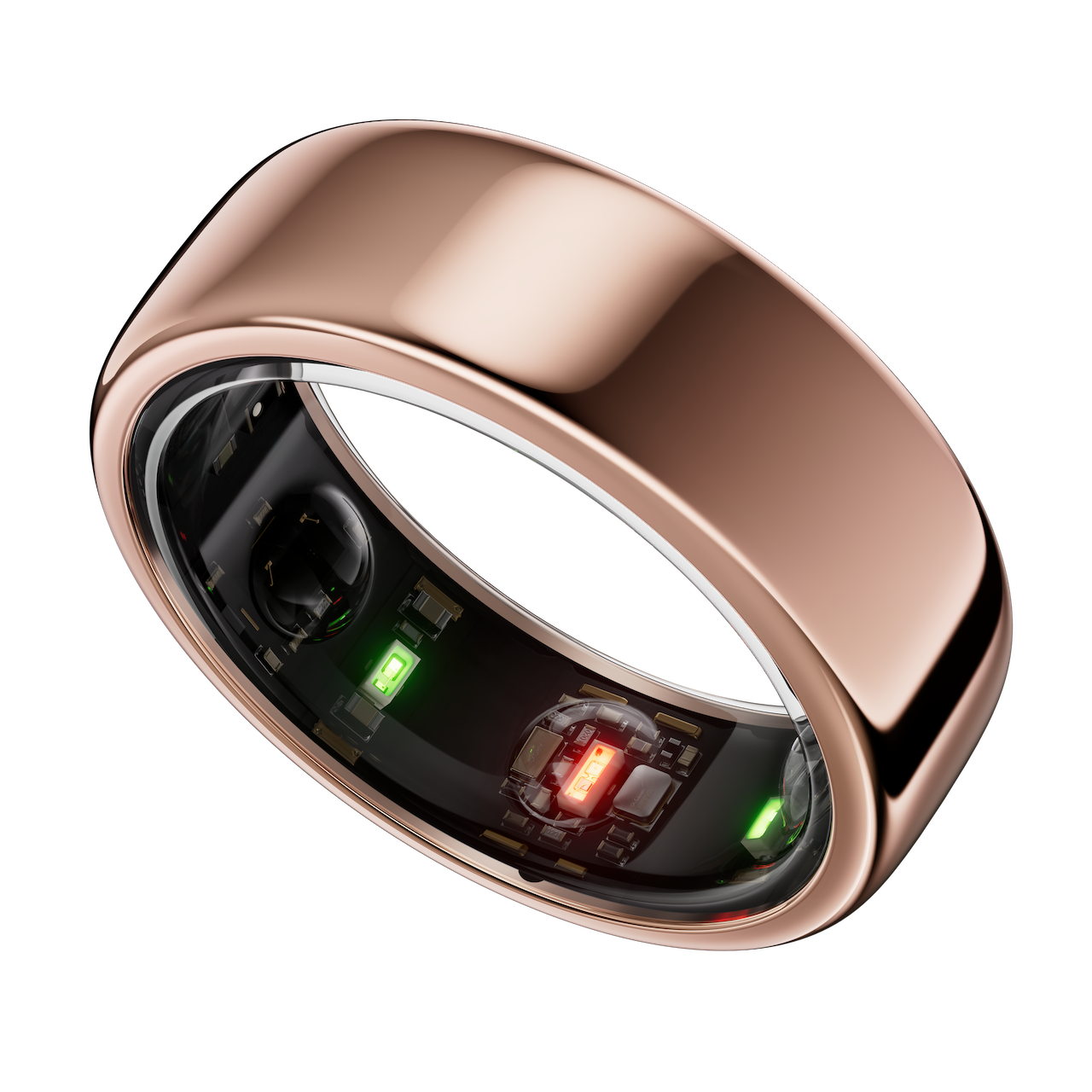 the rose gold horizon model oura ring generation 3 viewed from an angle