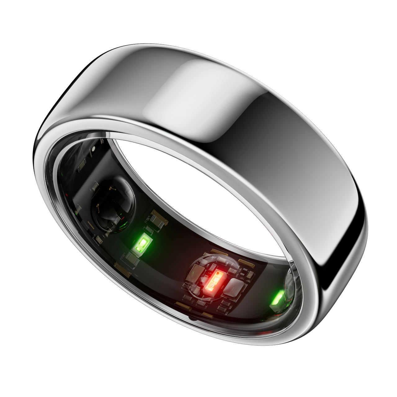 the silver horizon model oura ring generation 3 viewed from an angle