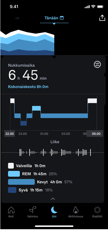 the sleep stages graph on the sleep tab of the Oura App, with the adjustment icon highlighted above it