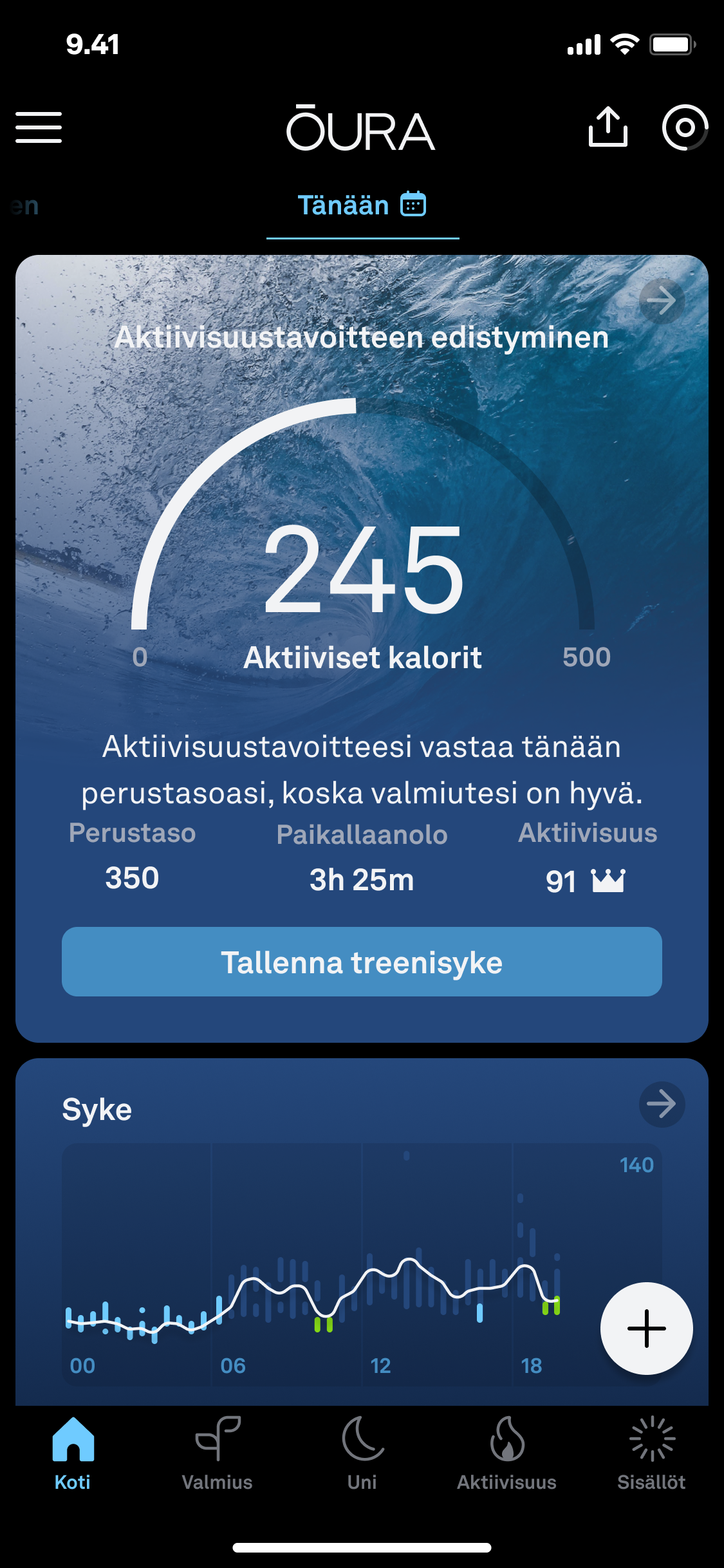 activity goal card on the Oura App home screen