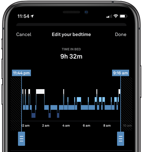 the sleep stages graph on the sleep tab of the Oura App in the process of being adjusted