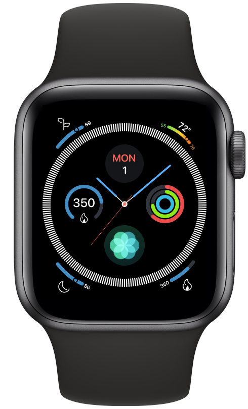 dos ejemplos de esferas de apple watch con complicaciones