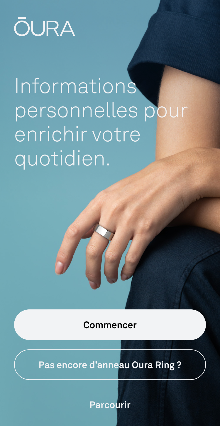 Capture d’écran de la page de démarrage/de garde de l’appli Oura