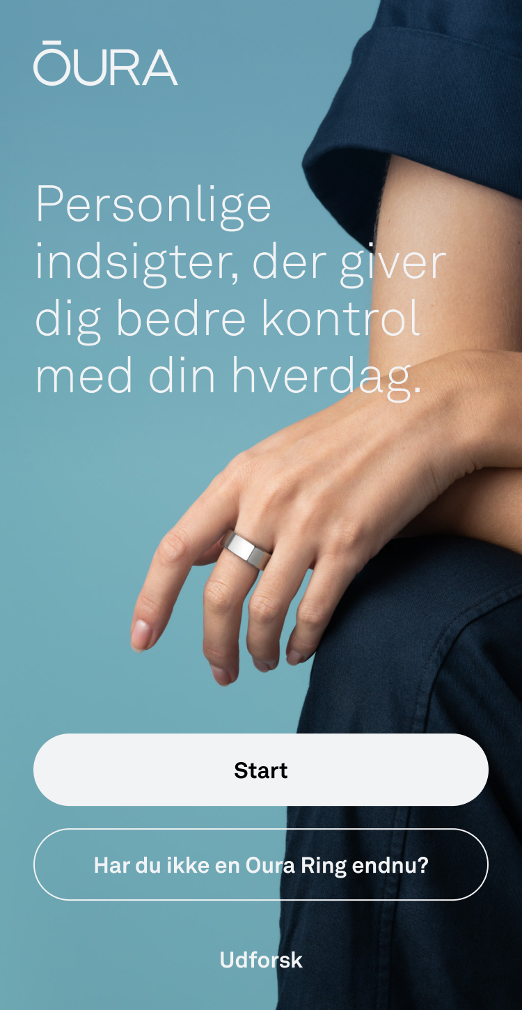 Et skærmbillede af Oura-appens startskærm/velkomstside.