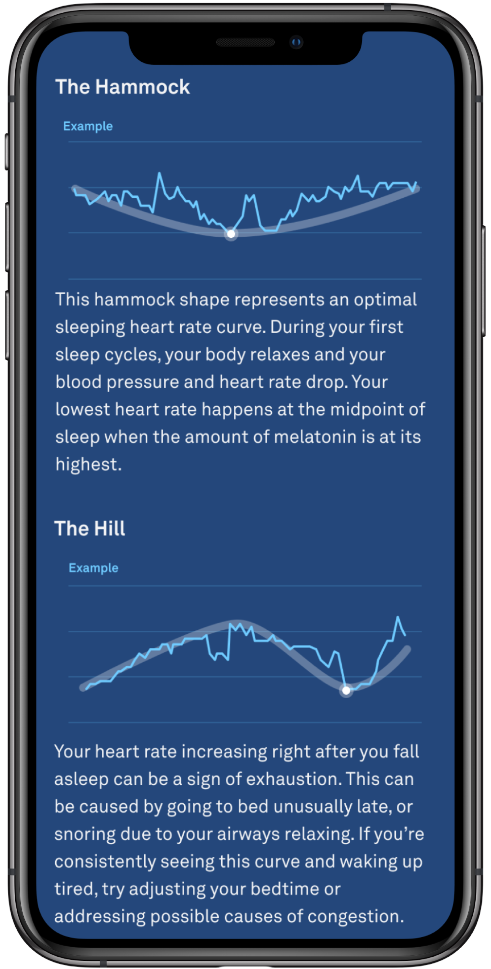 a screenshot of the app showing examples of the hammock and the hill heart rate curves