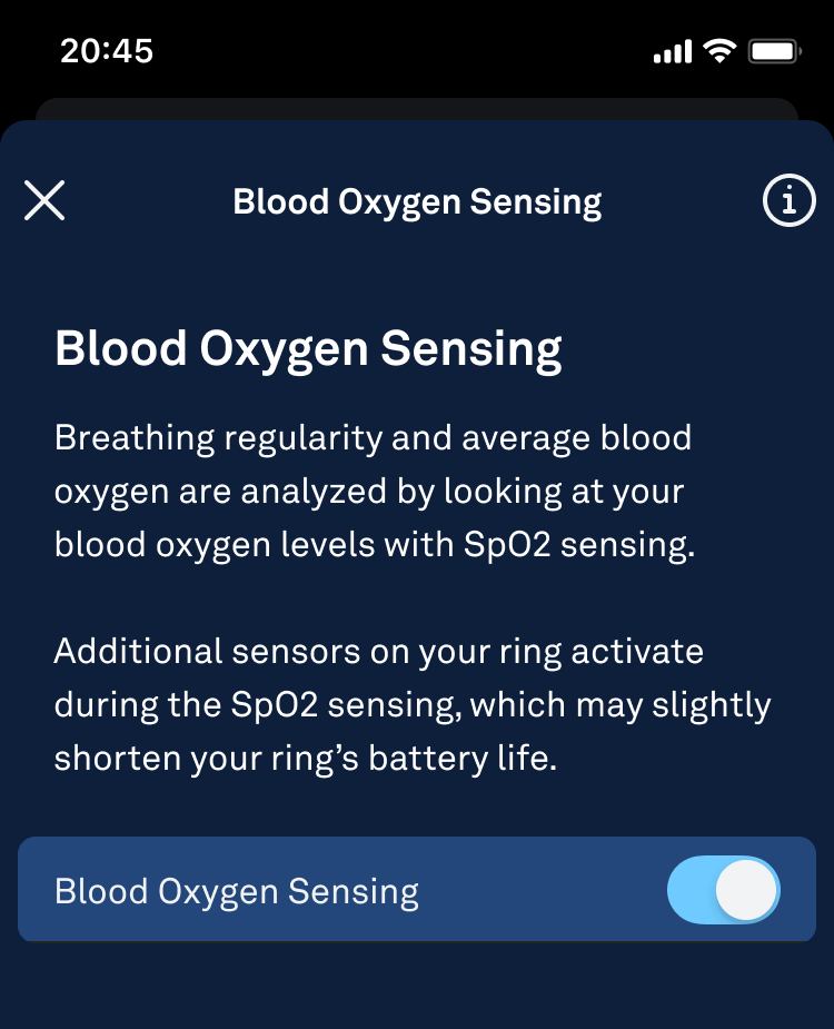 blood oxygen sensing toggled on