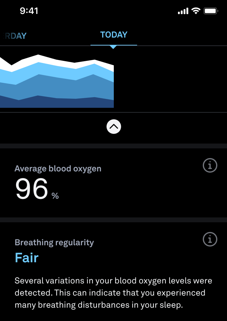 the blood oxygen sensing information as displayed on the sleep tab